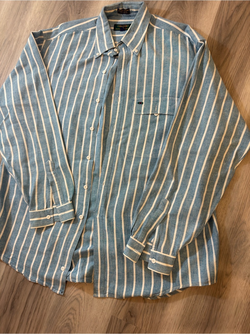 COLOURS Blue and White Striped Button-Up Shirt
